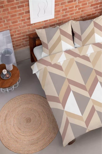 5630 A Pościel flanelowa Pastel Flowers Detexpol geometryczna jodełka beżowo-brązowa– ciepła, miękka i elegancka