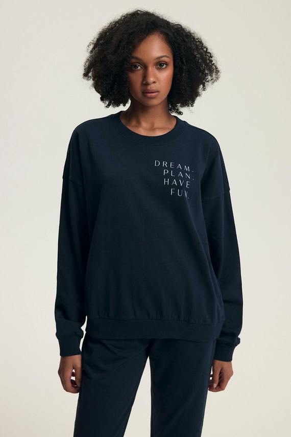 Piżama damska Henderson 43705 Delancy granatowa– bawełna, długi rękaw, wygodna i stylowa