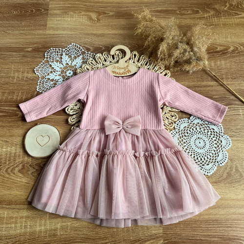 SFAG006 EkoBaby Sukienka z długim rękawem Mamatti - różowy