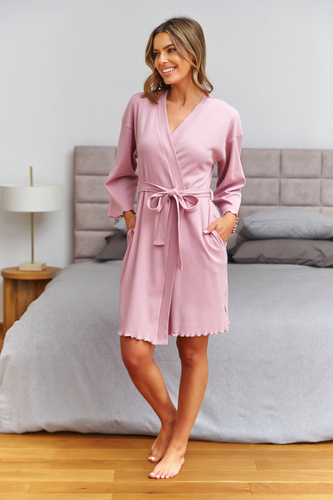 Doctor Nap 7465 szlafrok damski bawełna kimono róż prążkowany