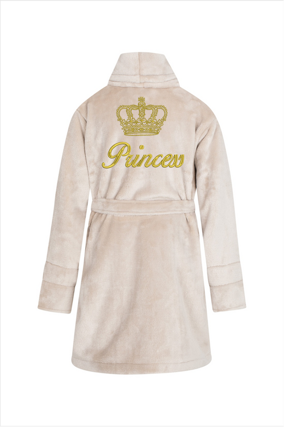 Princess + korona Szlafrok dziecięcy polarowy ByShelly - beżowy/złoty