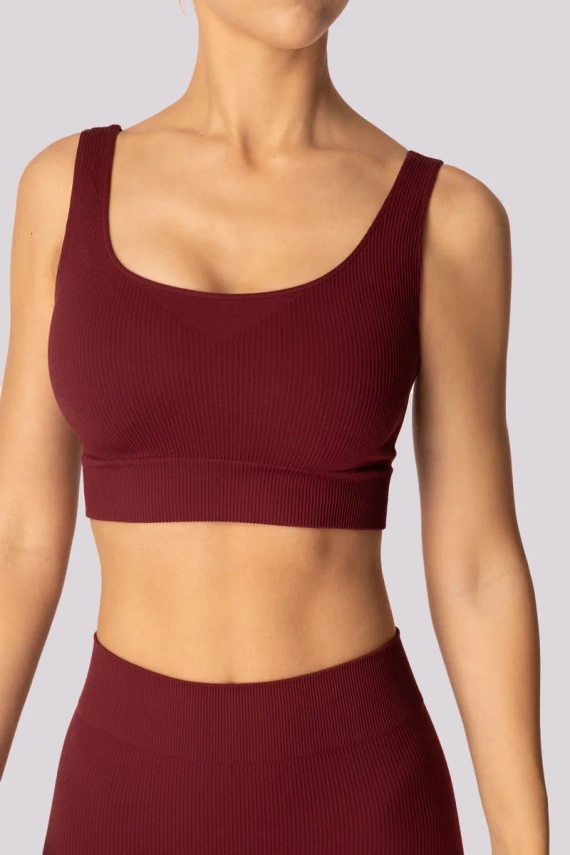 Ribbed top biustonosz sportowy prążek Mona burgund