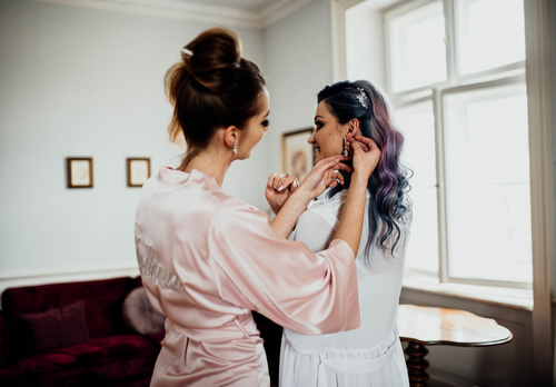 Świadkowa Szlafrok damski satynowy ByShelly - różowy/srebrny