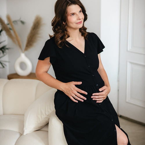 Linda Koszula ciążowa rozpinana Eevi czarna – do karmienia, elastyczna, oddychająca, polska jakość