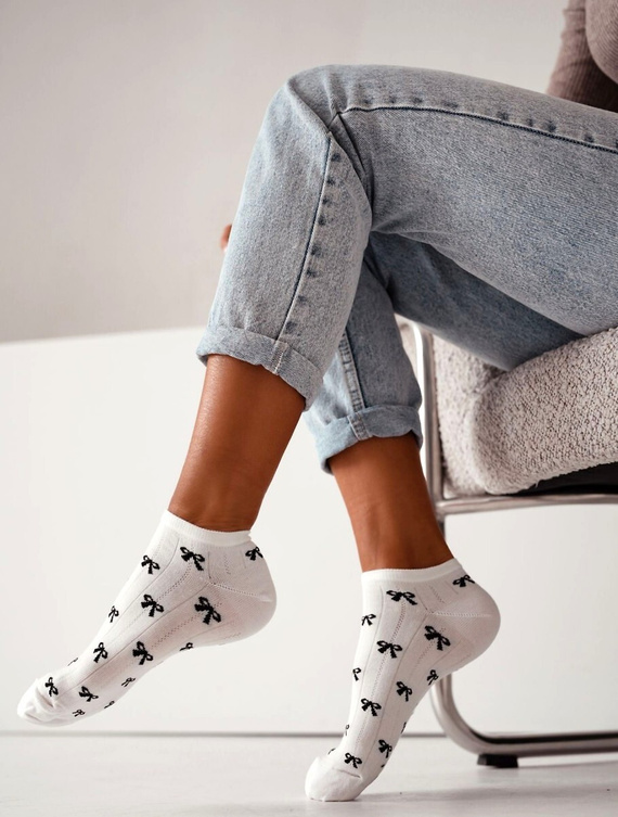 Stopki Małe Kokardki 1146-087 Milena – Bawełniane, Elastyczne, Komfortowe, Z Kokardkami ecru