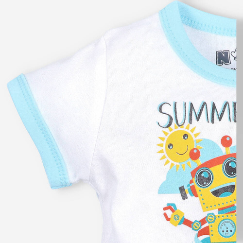 ABN-2937/BIA Summer Robots T-shirt niemowlęcy z bawełny organicznej Nini biały