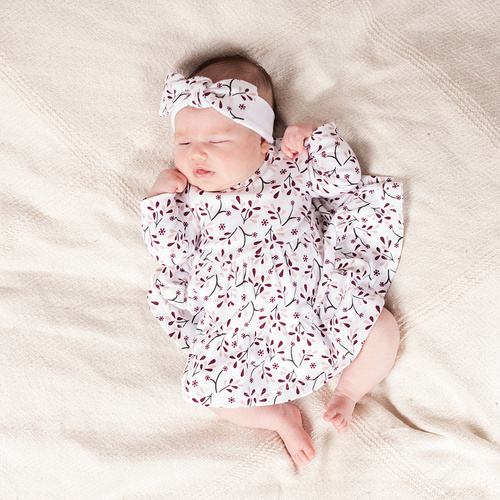 217159 Alisa Sukienko-body Nicol – bawełna, długi rękaw, wzór roślinny