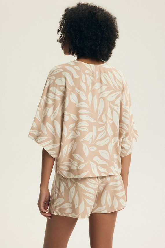 Piżama damska Henderson Dextra 43688 peach– wiskozowa, rozpinana, 3/4, roślinny print