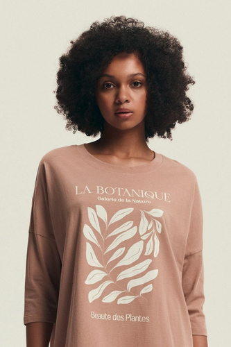 43692 Dextra Koszula damska Henderson peach bawełniana, rękaw 3/4, nadruk