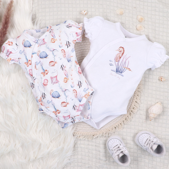 ABN-5474 Underwater World Body kopertowe Nini biały – bawełna organiczna, krótki rękaw