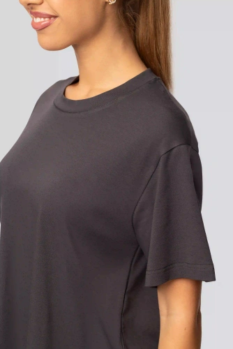 Koszulka bawełniana damska Urban grafitowa– Krótki rękaw, klasyczny krój, modna z rozcięciami | Wysoka jakość materiału, elastyczność