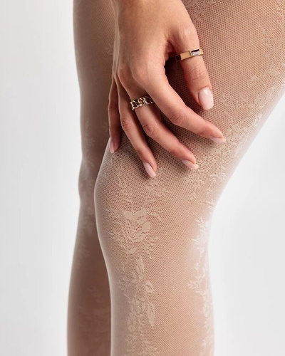 Rajstopy Gabriella Doris 30 den kwiatowy wzór elastyczne komfort- cream