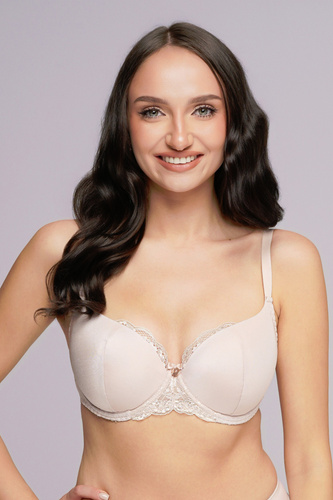 2256 Biustonosz Half Cup Ava Maxi beige– Efekt Push-Up, Idealny Dekolt, Gładka Mikrofibra + Koronka | Konstrukcja K-2256