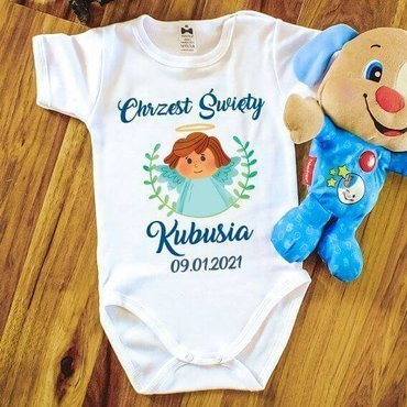 "Chrzest dla chłopca z imieniem" Body krótki rękaw Moocha biały