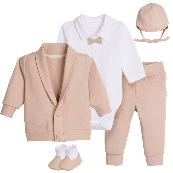 169396 Komplet do chrztu dla chłopca 5-częściowy bawełniany body bluza spodnie