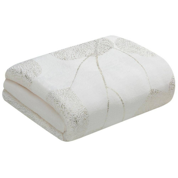 Ginko 2 Koc narzuta z mikrofibry z błyszczącym nadrukiem liści Eurofirany miodowy