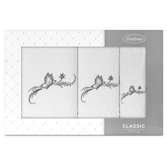 Fairy Komplet ręczników z haftem z motywem motyli Eurofirany biały/grafitowy