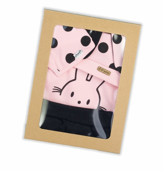 163381 Komplet czapka, apaszka, body i spodnie "Bunny Groszki" Nicol - róż