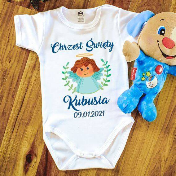 "Chrzest dla chłopca z imieniem" Body krótki rękaw Moocha biały