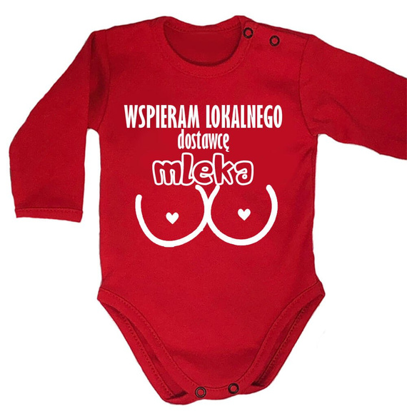 Body długi rękaw "Wspieram dostawce mleka" Moocha czerwony  