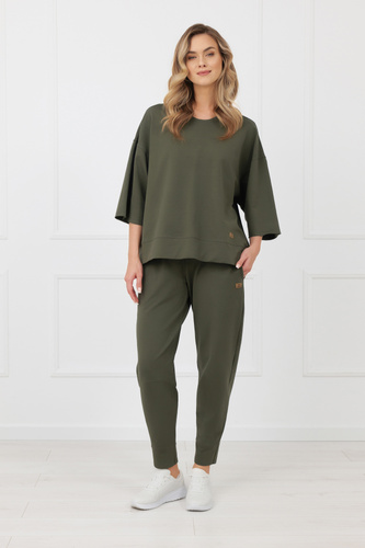 Bluza Kaori Italian Fashion 3/4 rękaw bawełna elastan- ciemny oliwkowy