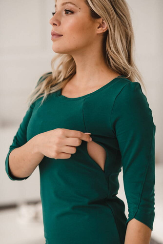 Sukienka do karmienia Milky Dress Milk&Love rękaw 3/4 butelkowa zieleń