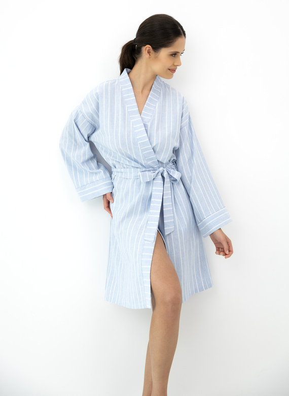 Asteria Sensis bawełniany szlafrok kimono niebieski w paski