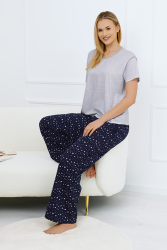 Arugia Piżama Damska krótki rękaw, długie spodnie Italian Fashion - melanż/druk 