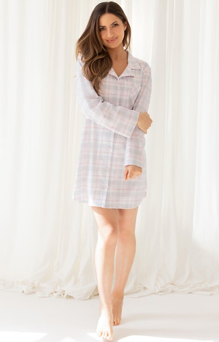 168 Koszula damska Regina szary  – bawełna 100%, długi rękaw, krata