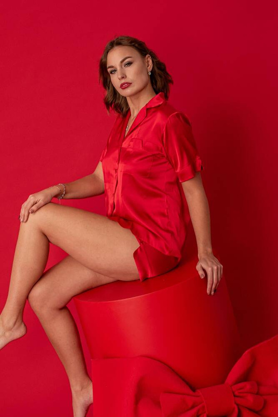 762 Cordelia Piżama damska rozpinana De Lafense - czerwony