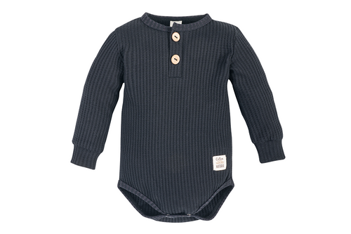 03249DRPB "Natural Waffel" Body polo z długim rękawem Makoma black