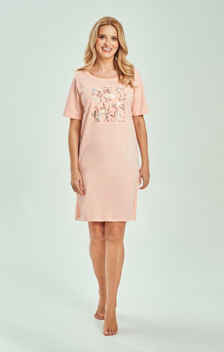 Koszula Nocna Damska 3554 Valentina Taro morelowa– 100% Bawełna, Nadruk, Krótki Rękaw, Komfortowa i Oddychająca