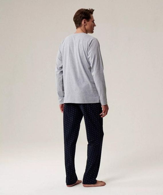 Piżama męska NMP-390 Atlantic szaro granatowa– bawełna, długi rękaw, wygodna i ciepła na chłodniejsze noce