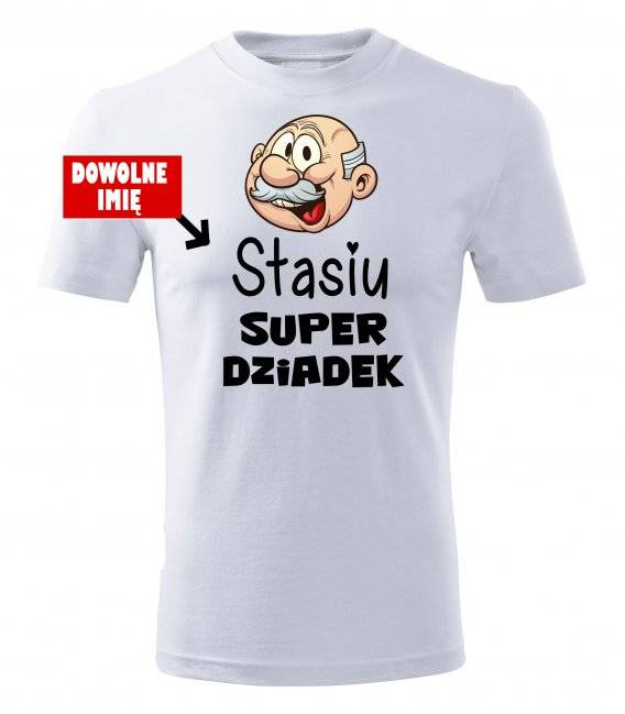"SUPER DZIADEK z imieniem" koszulka męska Moocha biały