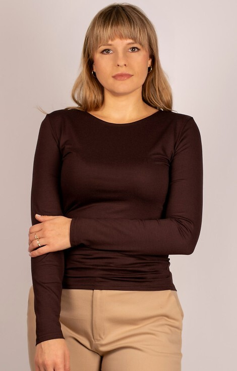 Manati Długi rękaw Bluzka damska Babell brązowa - wiskoza z elastanem