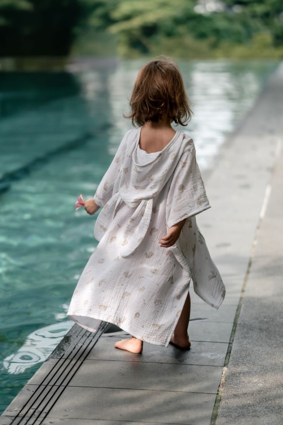 Honey Bunny Ponczo kąpielowe dziecięce z kapturem muślinowe | 100% bawełna – szybkoschnące