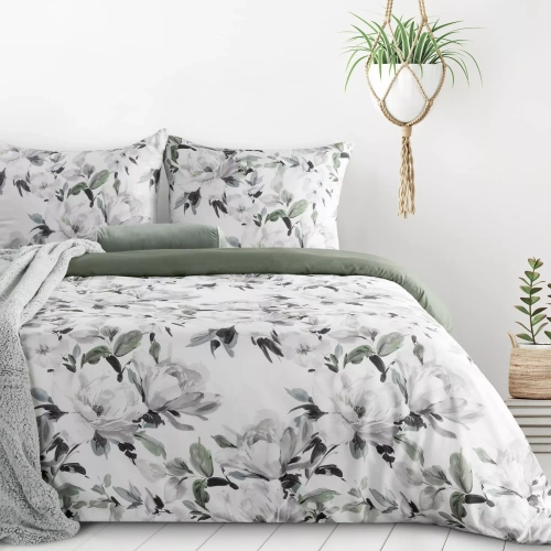 Pościel kwiatowa Loti Design 91 dwustronna miękka z zamkiem elegancka zielona