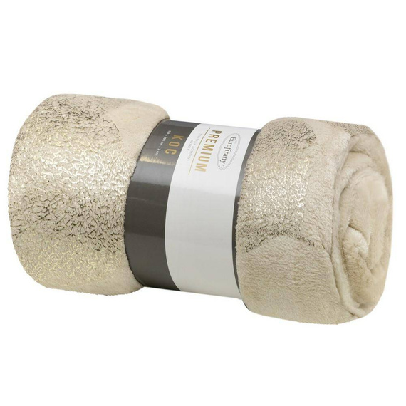 Ginko 2 Koc narzuta z mikrofibry z błyszczącym nadrukiem liści Eurofirany miodowy