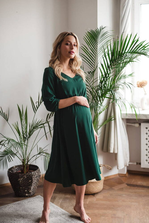 Lovely Dress Midi rękaw 3/4 sukienka ciążowa i do karmienia Milk&Love butelkowa zieleń