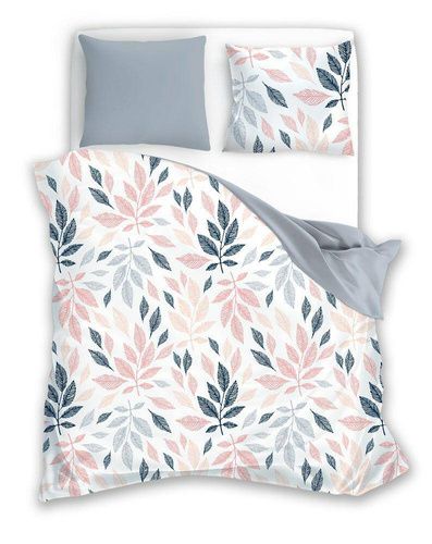 Fashion 2 Pościel bawełniana liście Faro morelowy-szary-granatowy 011