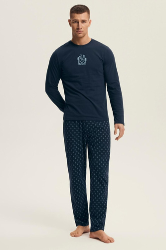 Piżama męska Henderson Core 43478 Lush niebieska– bawełna, długi rękaw, eleganckie opakowanie