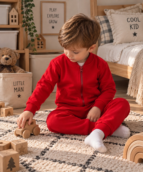 Mamatti DR914 czerwony dres dziecięcy bawełniany bluza na suwak stójka spodnie kieszenie