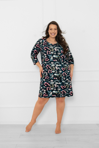 Koszula nocna damska bawełniana 3/4 rękaw Lucja – kwiatowy wzór Italian Fashion 