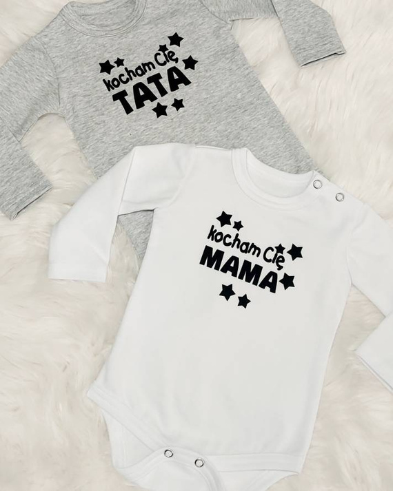 "Kocham Cię Mama gwiazdki" Body z długim rękawem Bambarillo biały