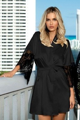 Dagmara Satynowy Szlafrok Damski DKaren - czarny