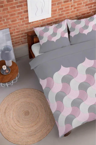 5631 B Pościel flanelowa Pastel Flowers Detexpol szaro-różowe fale geometryczne– ciepła, miękka i elegancka
