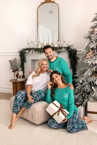 Piżama męska Regina 507 zielony – bawełniana, długa, koszulka z nadrukiem i spodnie w kratę