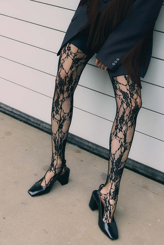 I 5000 Fiore Donatella rajstopy koronkowe damskie z pionowym szwem black
