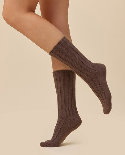 Skarpety damskie Gabriella SW/069 cacao – wełna merynos, prążkowane, z nieuciskającym ściągaczem
