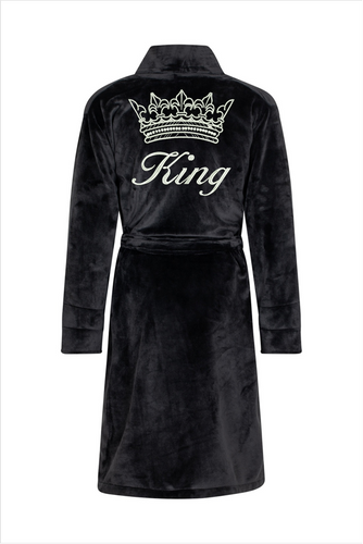 King + Korona Szlafrok męski polarowy ByShelly - czarny/srebrny
